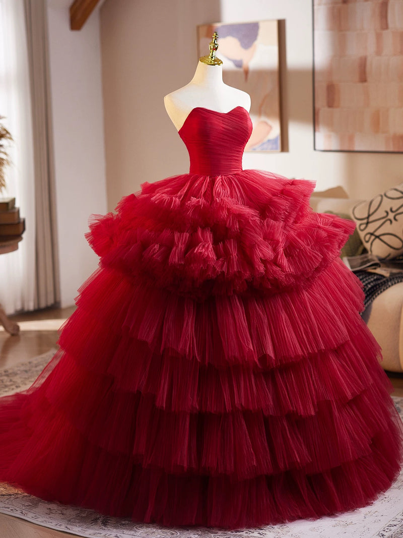 burgundy tulle dress Burgundy Tulle Sweetheart Neck Long Prom Dress, Burgundy Long Evening Dress US 16 / Burgundy