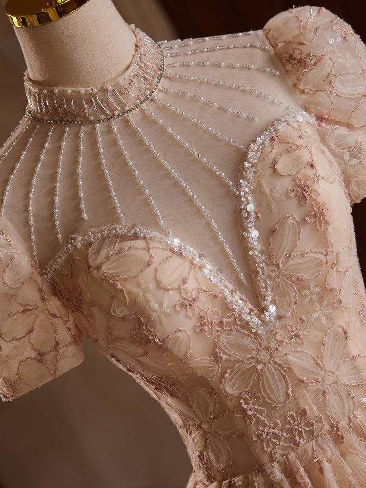 rose gold tea length dress Andrea & Leo A1114 Strapless Tea Length Tulle Dress