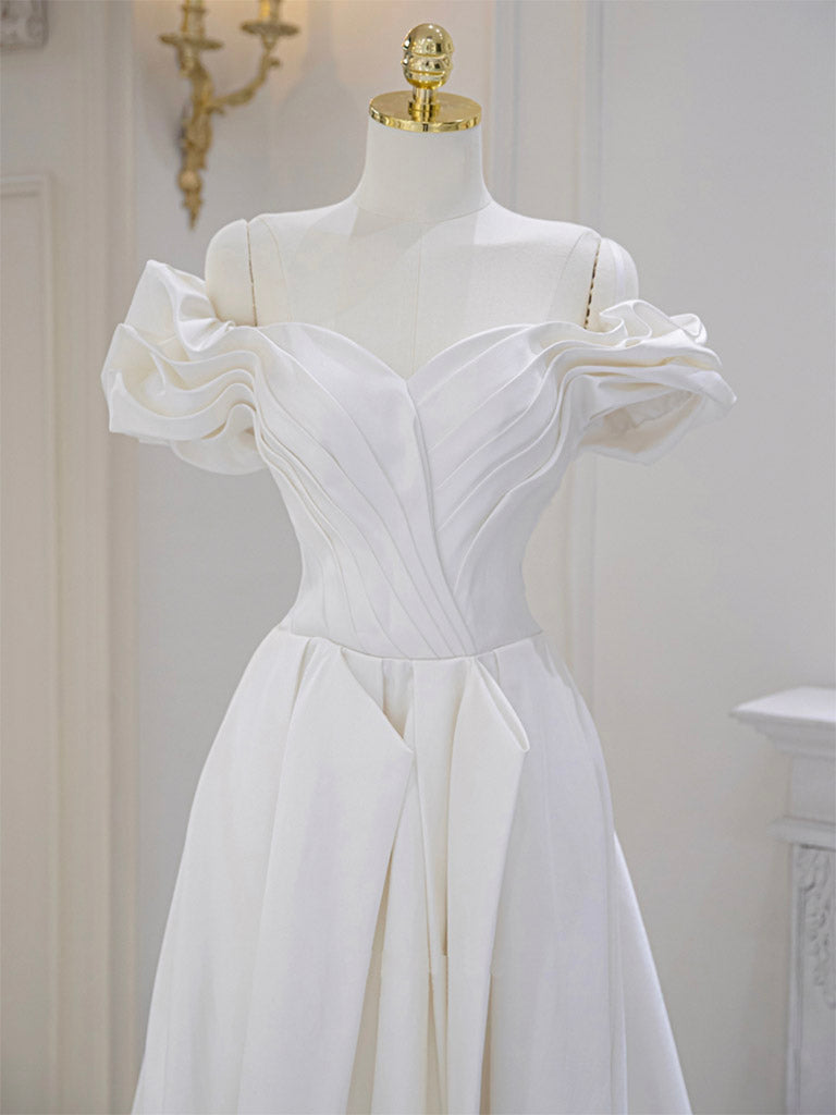 A-Line Off Shoulder Satin ivory Long Prom Dress, ivory Long Bridesmaid Dress US 14 / ivory A-Line Off Shoulder Satin ivory Long Prom Dress, ivory Long Bridesmaid Dress US 14 / ivory