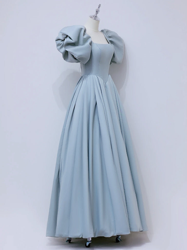 A-Line Puff sleeves Long Blue Prom Dress, Square Neckline Blue Long Formal Dress Custom Size / Blue A-Line Puff sleeves Long Blue Prom Dress, Square Neckline Blue Long Formal Dress Custom Size / Blue