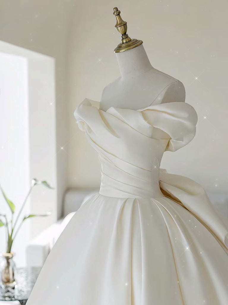 Off Shoulder Ivory Satin Bridesmaid Dress Simple A-Line Off The Shoulder Satin Ivory Long Wedding Dress, Diamond White 14 Off Shoulder Ivory Satin Bridesmaid Dress Simple A-Line Off The Shoulder Satin Ivory Long Wedding Dress, Diamond White 14