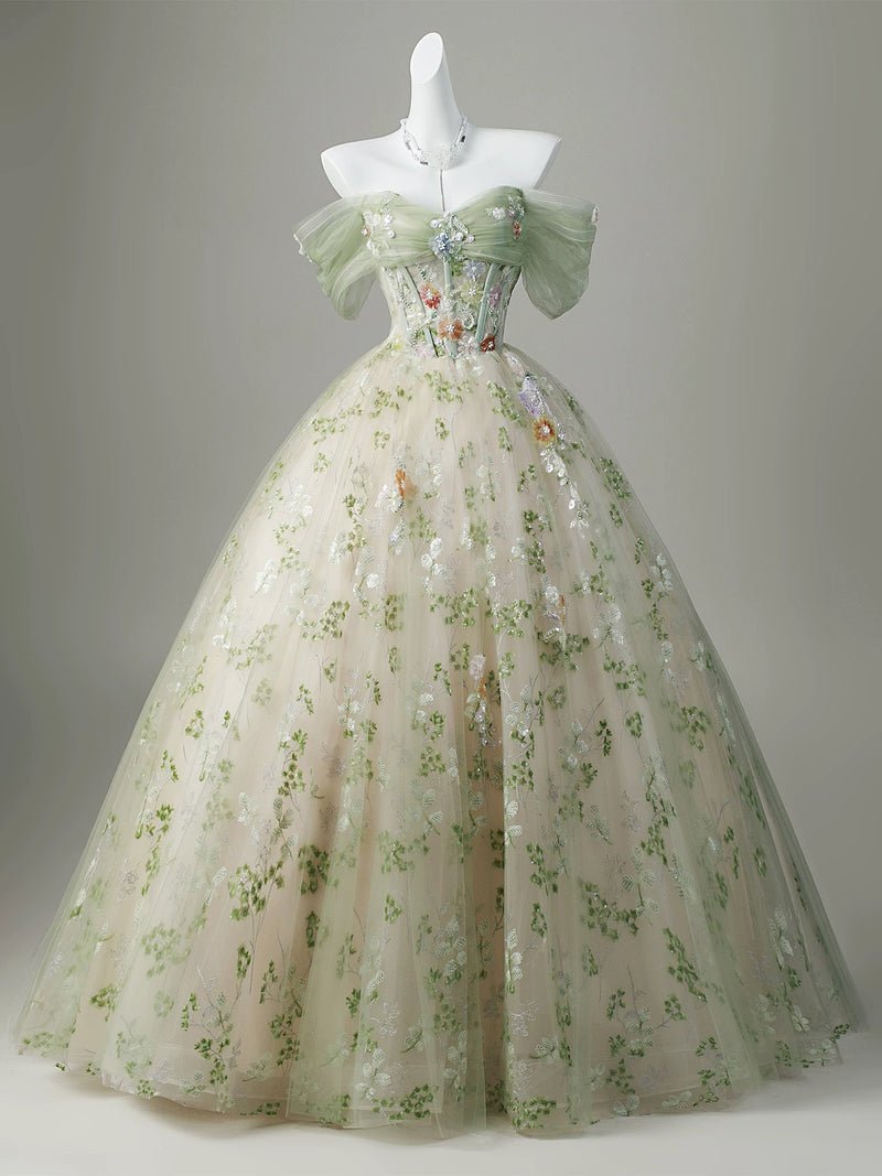 A-Line Sweetheart Neck Tulle Lace Sequin Green Long Prom Dress shopluu A-Line Sweetheart Neck Tulle Lace Sequin Green Long Prom Dress shopluu