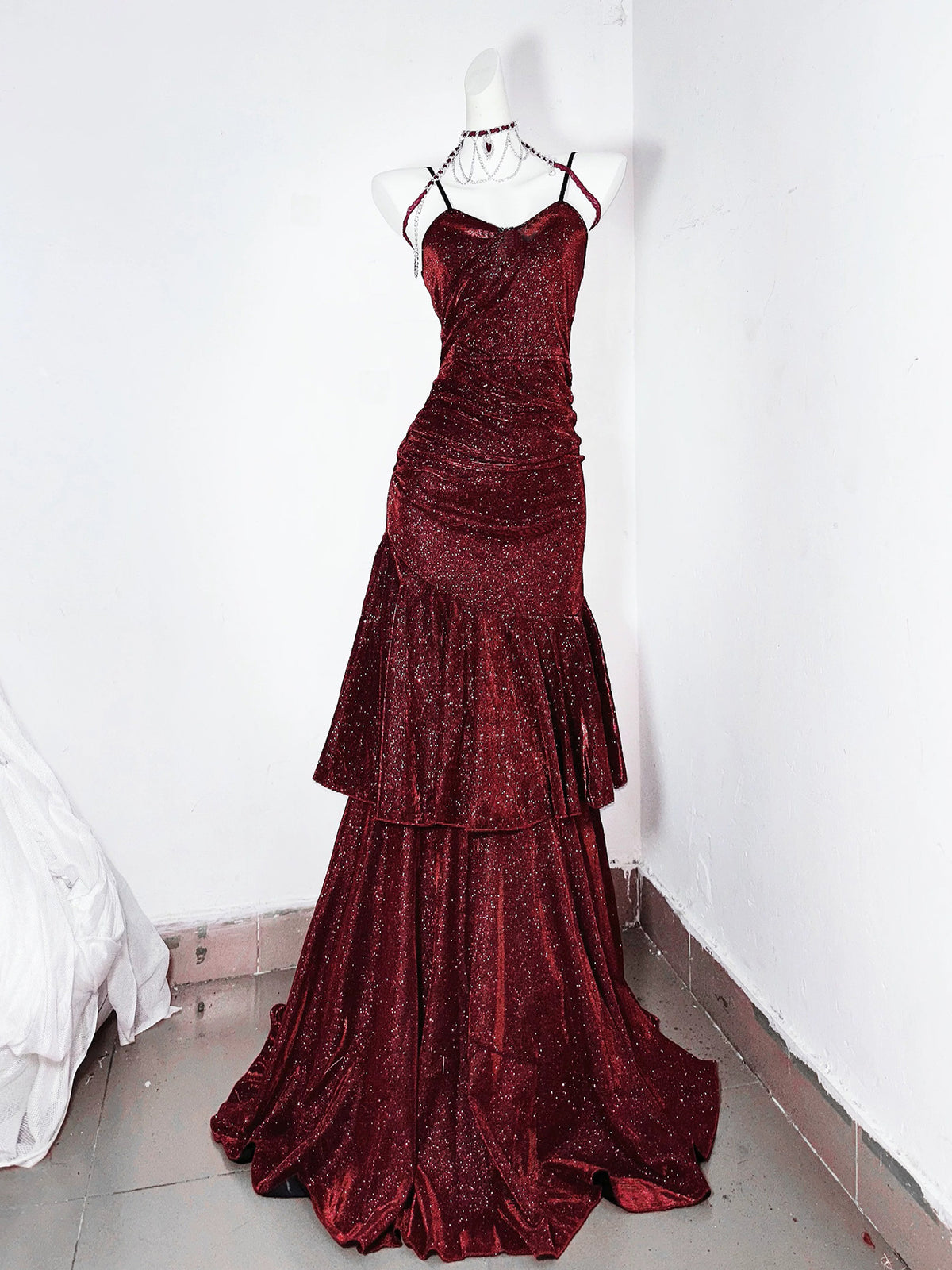 Mermaid Sweetheart Sweep Train Burgundy Long Evening Dress