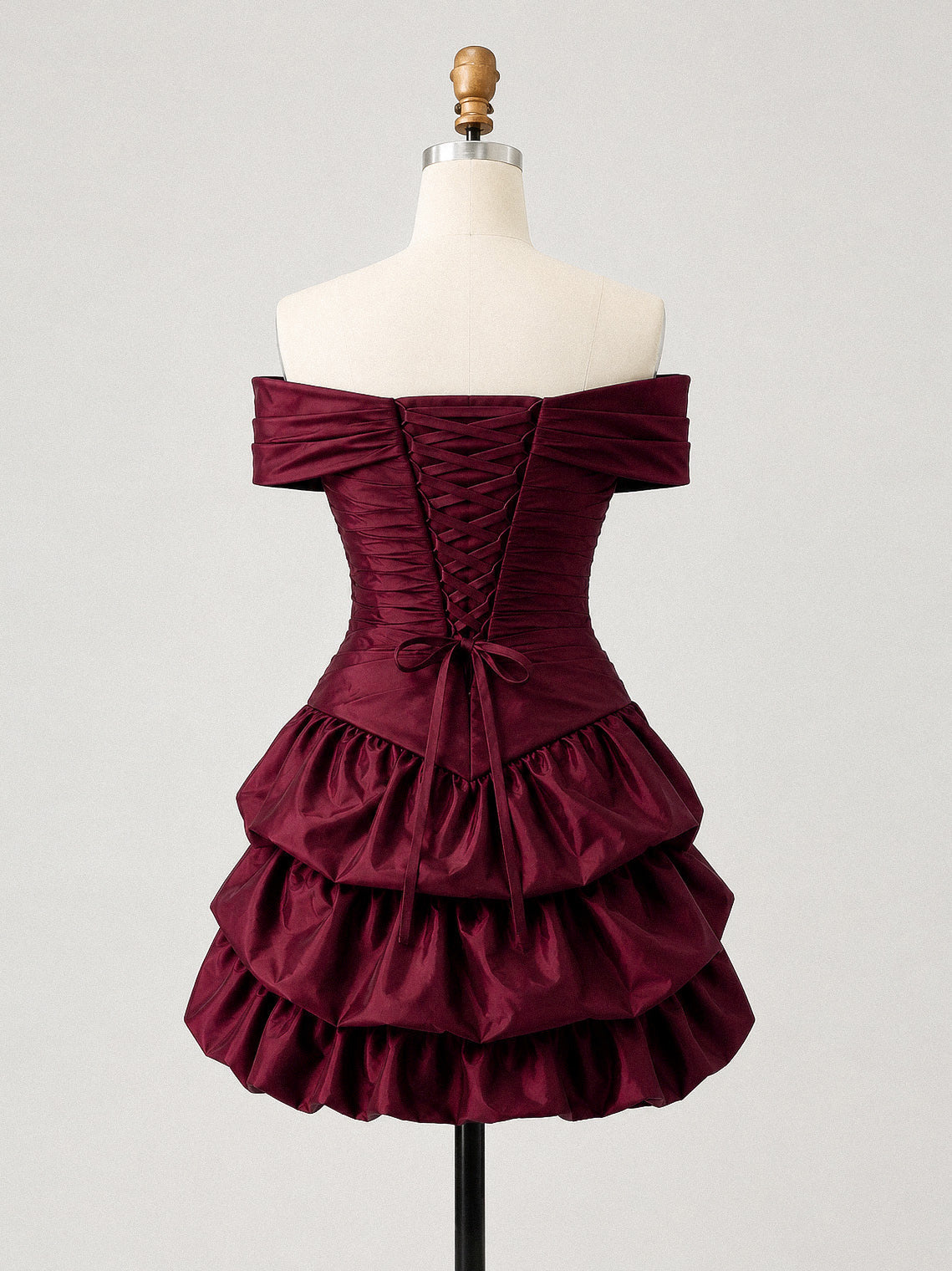 Elegant Sweetheart Off Shoulder Satin Burgundy Short Prom Dress