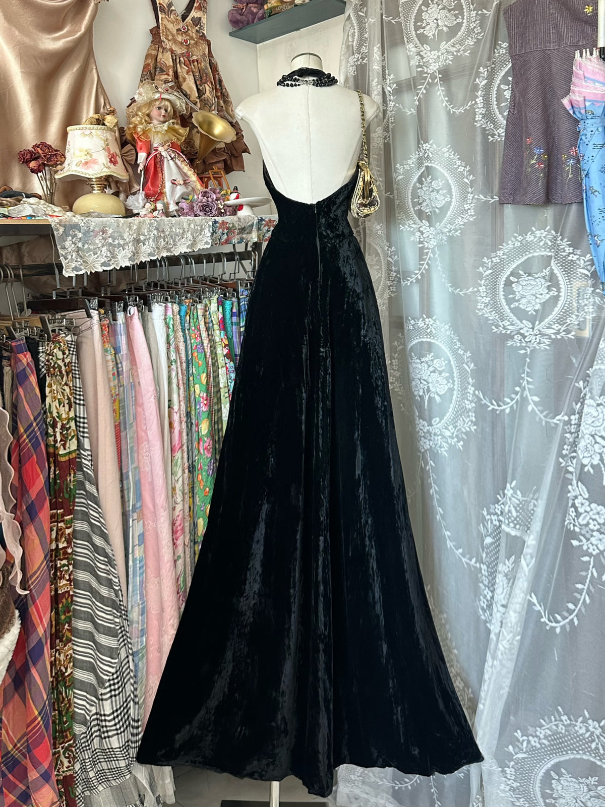 A-line v Neck Floor Length Black Long Prom Dress, Black Evening Dress