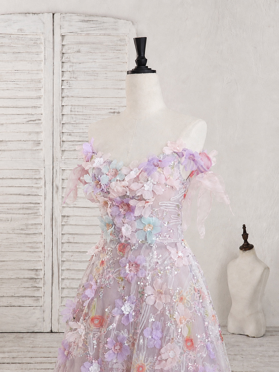 A-line Off Shoulder Tulle Lace Pink Short Prom Dress with Flower