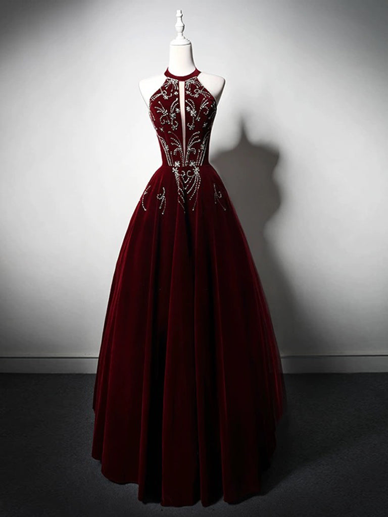 A-Line Velvet Sequin Beads Burgundy Long Prom Dress, Burgundy Long Formal Dress US 16 / Burgundy A-Line Velvet Sequin Beads Burgundy Long Prom Dress, Burgundy Long Formal Dress US 16 / Burgundy