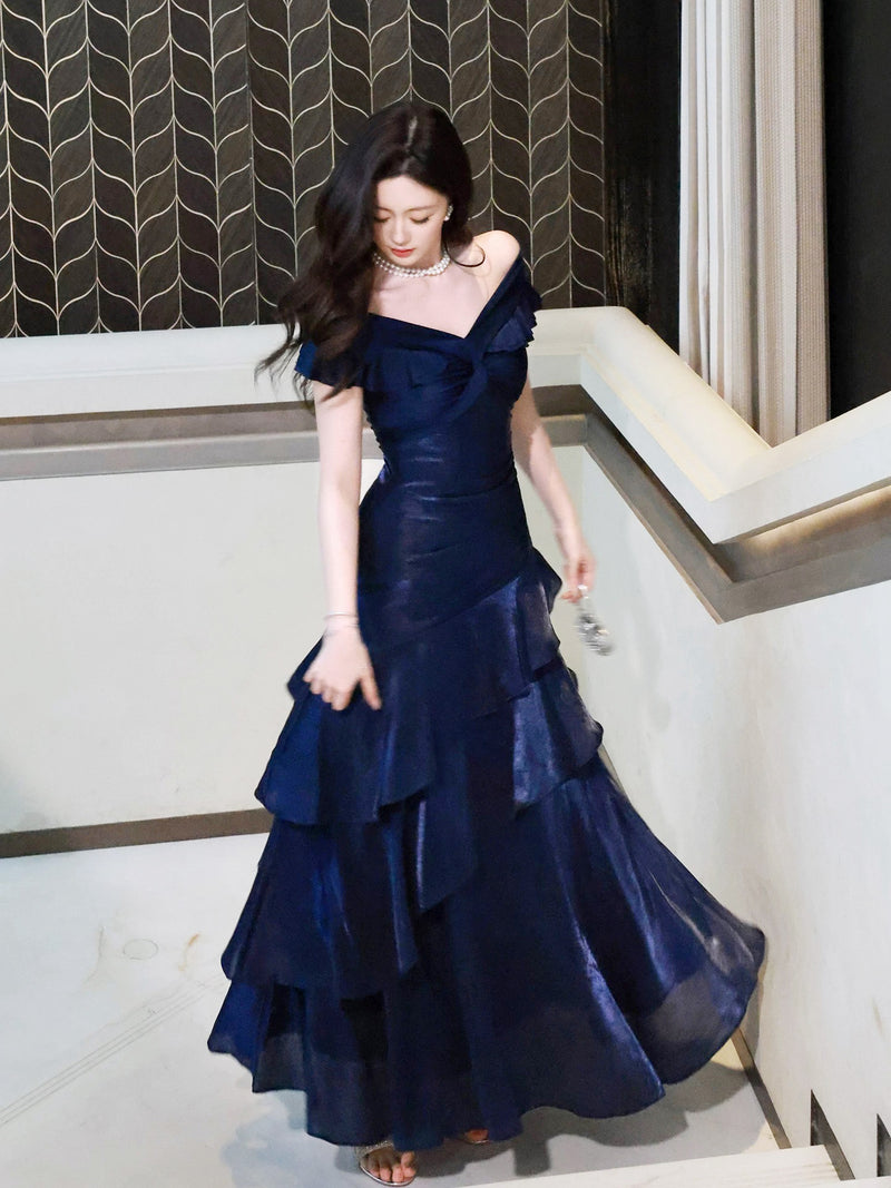 A-line Off Shoulder Off Shoulder Floor Length Dark Blue Prom Dress A-line Off Shoulder Off Shoulder Floor Length Dark Blue Prom Dress