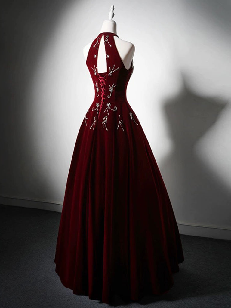 A-Line Velvet Sequin Beads Burgundy Long Prom Dress, Burgundy Long Formal Dress US 16 / Burgundy A-Line Velvet Sequin Beads Burgundy Long Prom Dress, Burgundy Long Formal Dress US 16 / Burgundy