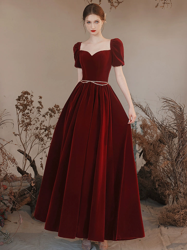 Lovely Velvet Long Prom Dress, Burgundy A-Line Short Sleeve Evening Dress US 8 / Burgundy Lovely Velvet Long Prom Dress, Burgundy A-Line Short Sleeve Evening Dress US 8 / Burgundy
