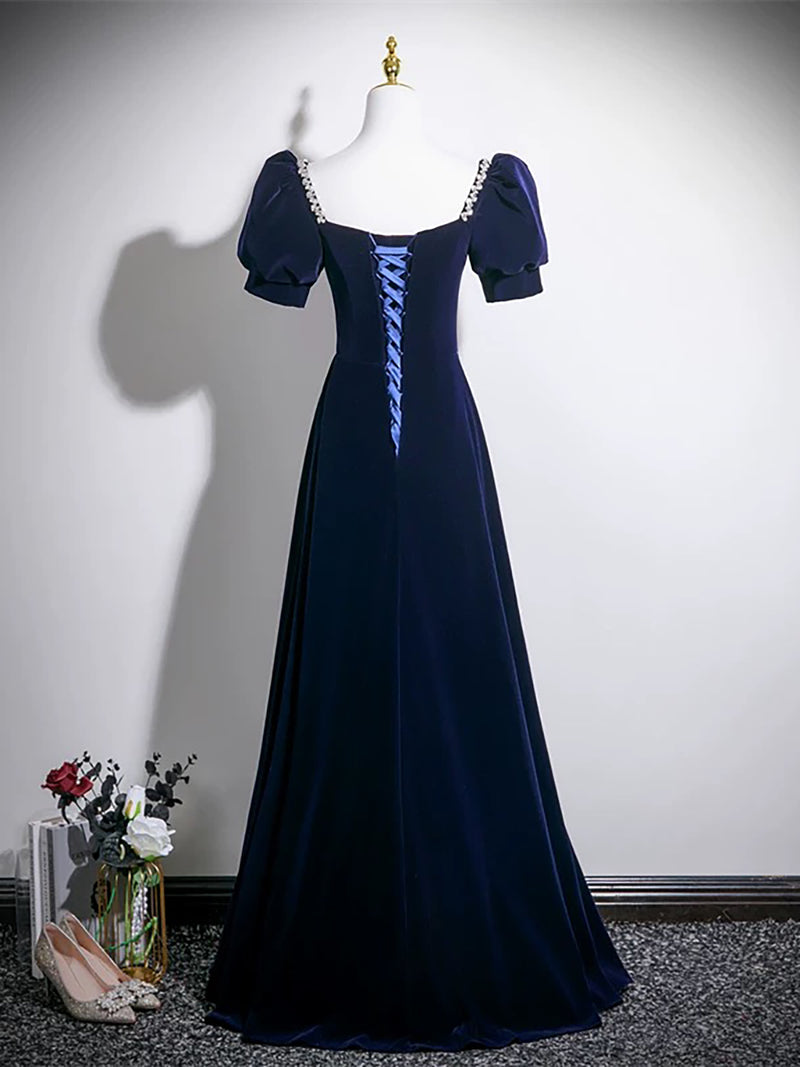 navy blue dress velvet A-line Square Neckline Dark Long Prom with Beads – shopluu bow color:pink Flat Shoes Black Oxford _brand_Alexis Wrap dress Fit and Flare