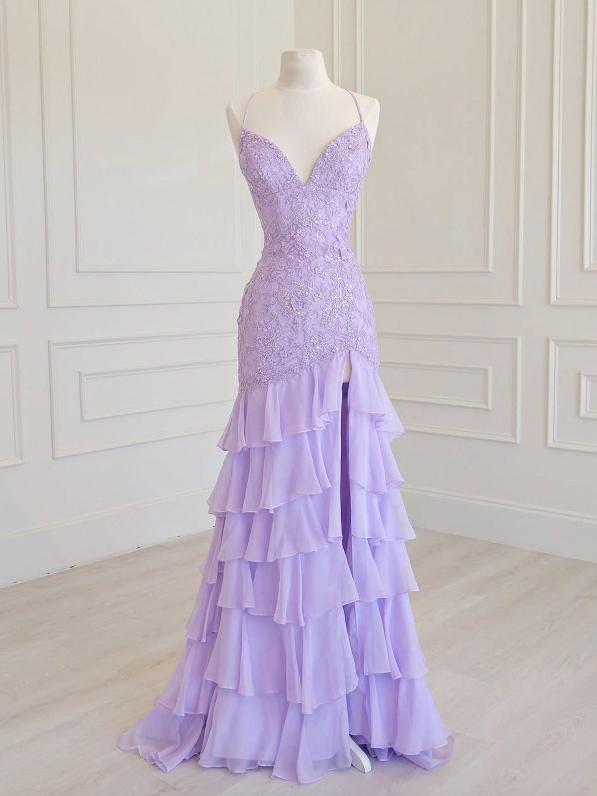 Mermaid V Beck Chiffon Lace Purple Long Prom Dress