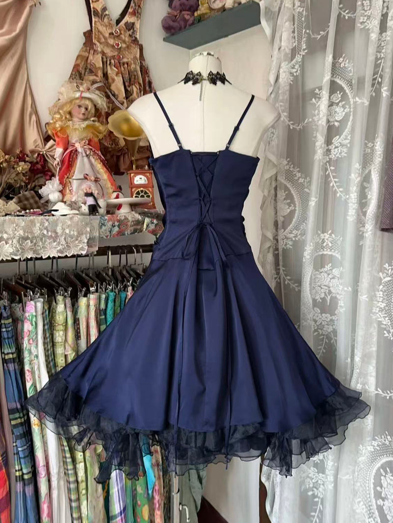 dark blue homecoming dresses A-line Organza Short Prom Dress, Dark Blue Dress – shopluu including a fitted llusion LowStock:43509374189619 Beth's Basic Deep V-Neck Color:Mulberry