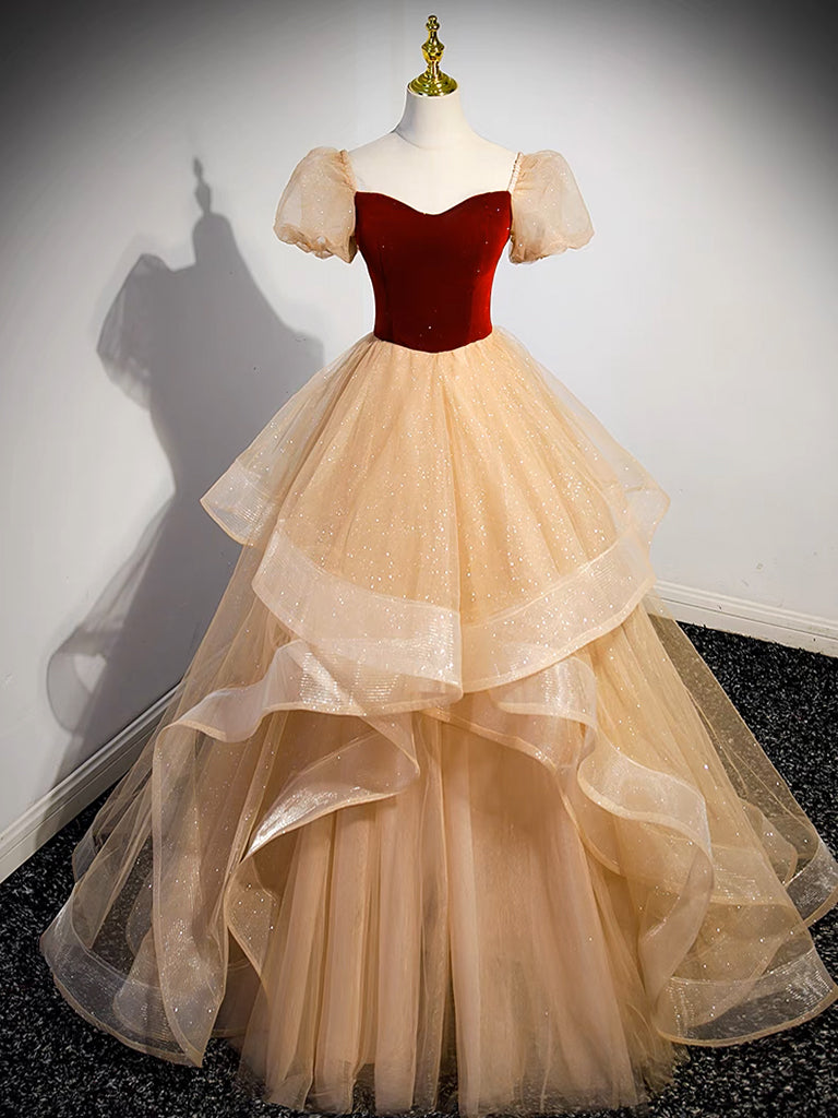 Cute Velvet Tulle Long Prom Dress, A-Line Short Sleeve Formal Dress US 10 / Custom Color Cute Velvet Tulle Long Prom Dress, A-Line Short Sleeve Formal Dress US 10 / Custom Color