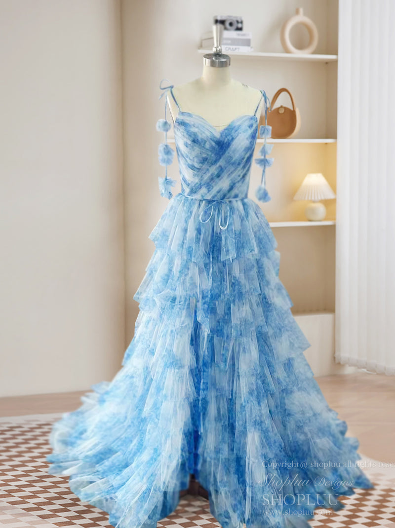 A-Line Tulle Blue Long Prom Dress, Blue Long Formal Dress – shopluu