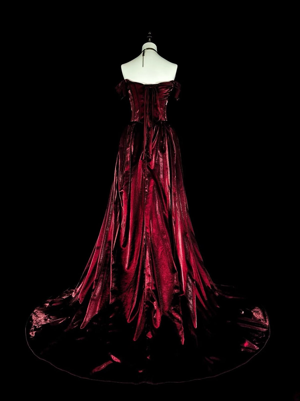 A-Line Off Shoulder Satin Burgundy Long Prom Dress with Beads