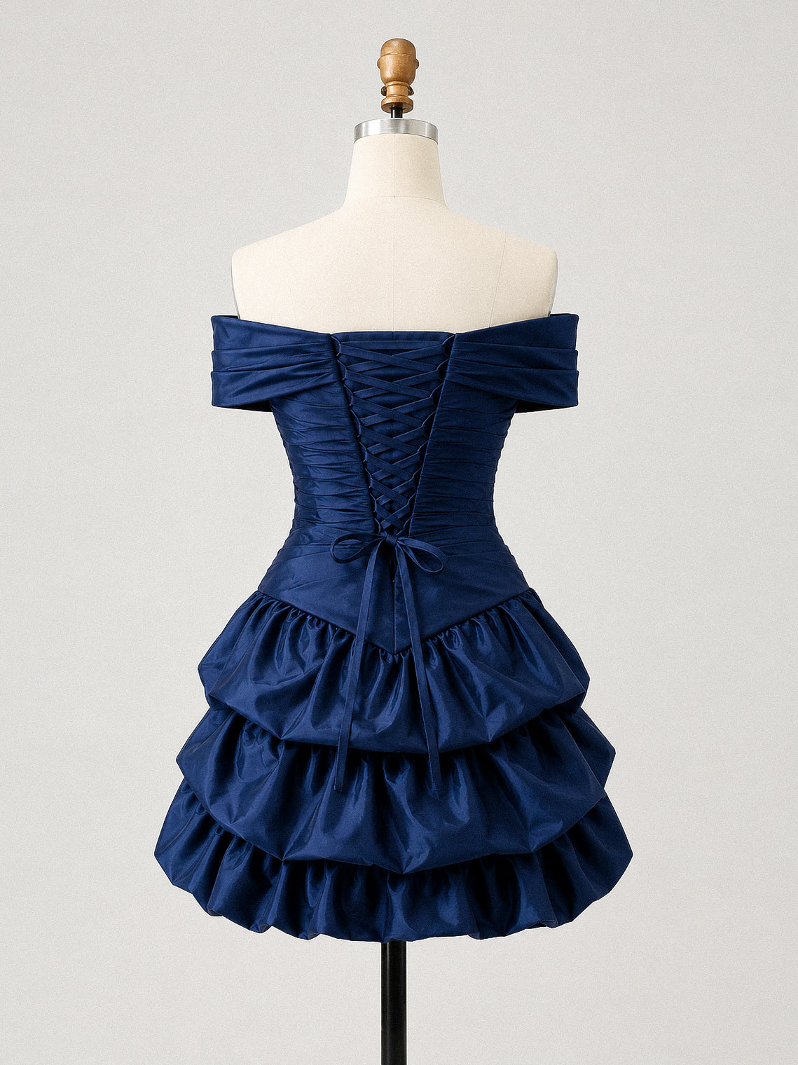 Elegant Sweetheart Off Shoulder Satin Dark Blue Short Prom Dress