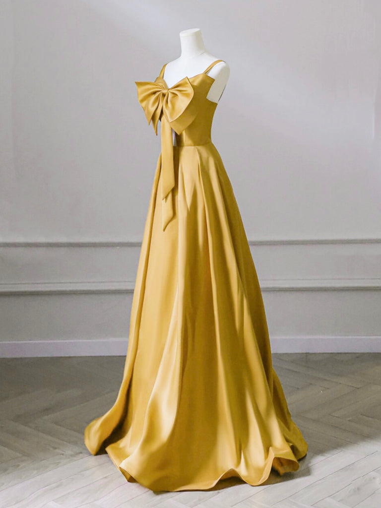 A-Line Sweetheart Neck Satin Yellow Long Prom Dress, Yellow Long Formal Dress US 12 / Custom Color A-Line Sweetheart Neck Satin Yellow Long Prom Dress, Yellow Long Formal Dress US 12 / Custom Color