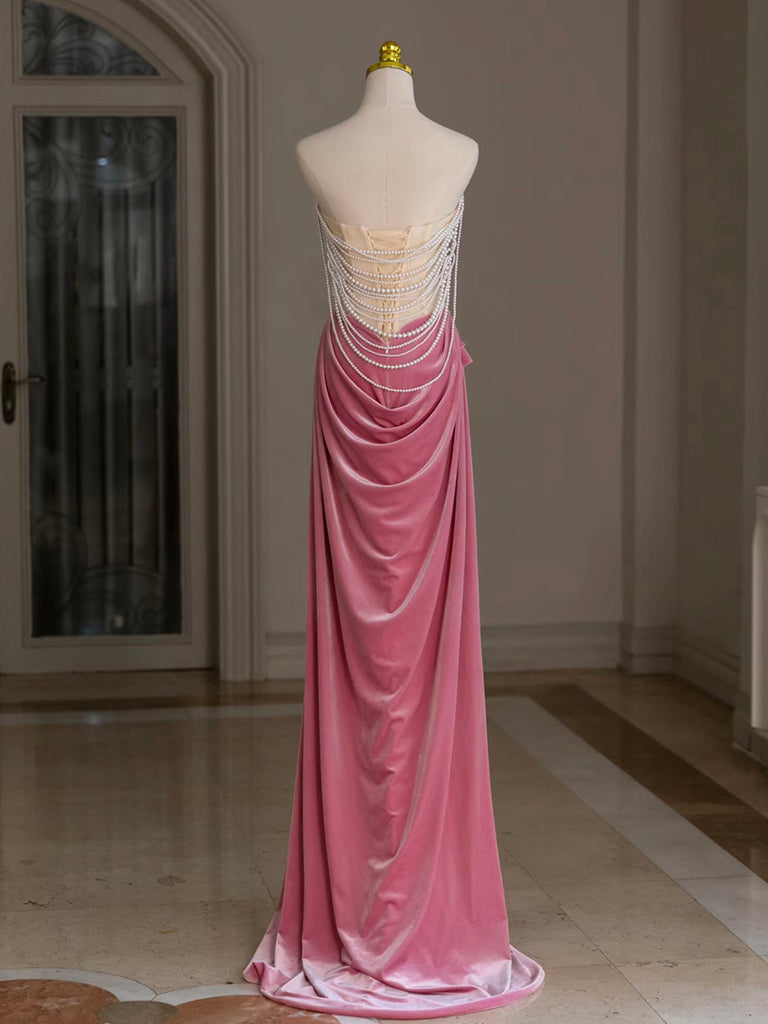 Mermaid Velvet Pink Long Prom Dress, Pink Long Formal Dress US 2 / Pink Mermaid Velvet Pink Long Prom Dress, Pink Long Formal Dress US 2 / Pink
