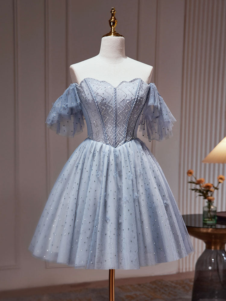 A-Line Gray Blue Tulle Short Prom Dress. Cute Gray Blue Homecoming Dre shopluu A-Line Gray Blue Tulle Short Prom Dress. Cute Gray Blue Homecoming Dre shopluu