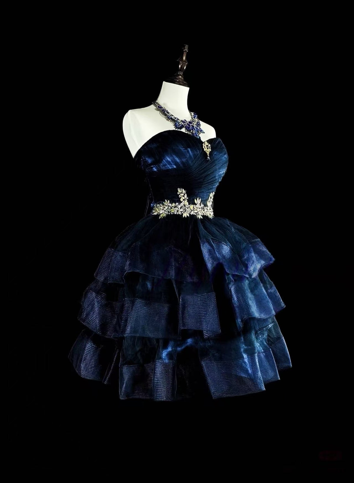 Cute Sweetheart Neck Tulle Dark Blue Short Prom Dress, Blue Homecoming Dress