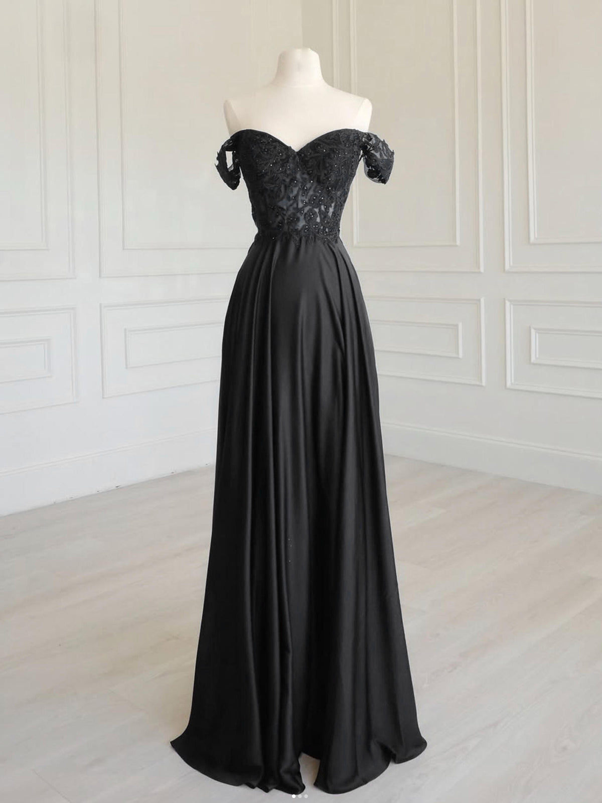 A-Line Sweetheart Neck Off Shoulder Chiffon Long Prom Dress with Lace