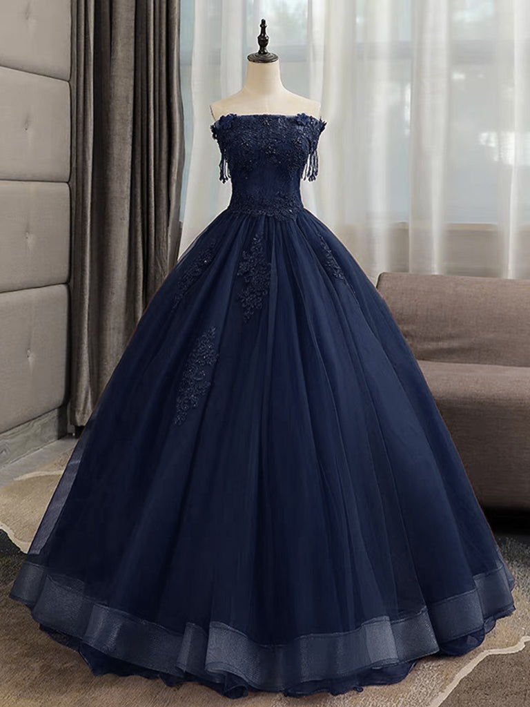 A-Line Tulle Lace Dark Blue Long Prom Dress, Dark Blue Long Sweet 16 Dress US 6 / Burgundy A-Line Tulle Lace Dark Blue Long Prom Dress, Dark Blue Long Sweet 16 Dress US 6 / Burgundy