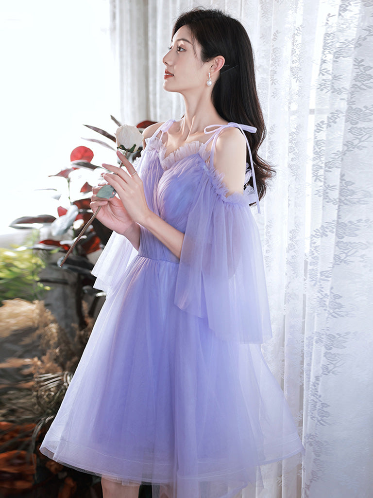 A-Line Purple V Neck Tulle Short Prom Dress, Purple Homecoming Dress US 10 / Purple A-Line Purple V Neck Tulle Short Prom Dress, Purple Homecoming Dress US 10 / Purple