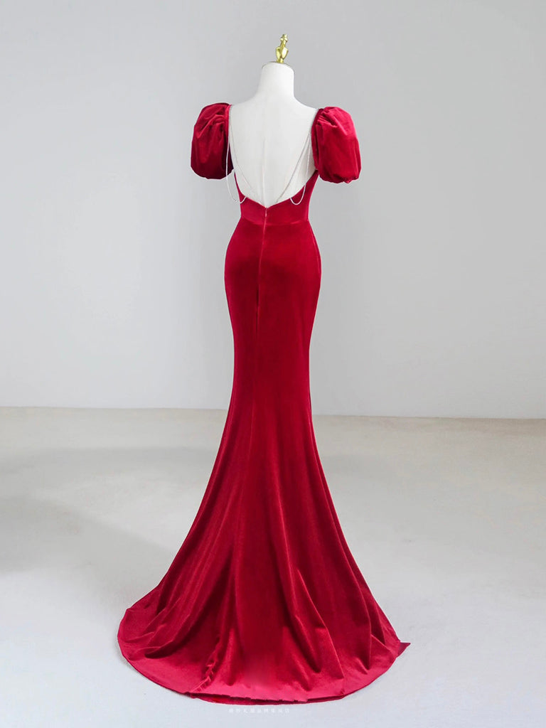 Simple Mermaid Velvet Backless Burgundy Long Prom Dress, Burgundy Part shopluu Simple Mermaid Velvet Backless Burgundy Long Prom Dress, Burgundy Part shopluu