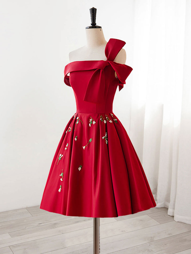 A-Line Satin Burgundy Short Prom Dress, Burgundy Homecoming Dress with Beading US 14 / Burgundy A-Line Satin Burgundy Short Prom Dress, Burgundy Homecoming Dress with Beading US 14 / Burgundy