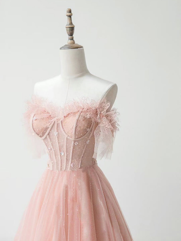 A-Line Sweetheart Neck Tulle Lace Pink Long Prom Dress, Pink Formal Dress US 12 / Pink A-Line Sweetheart Neck Tulle Lace Pink Long Prom Dress, Pink Formal Dress US 12 / Pink