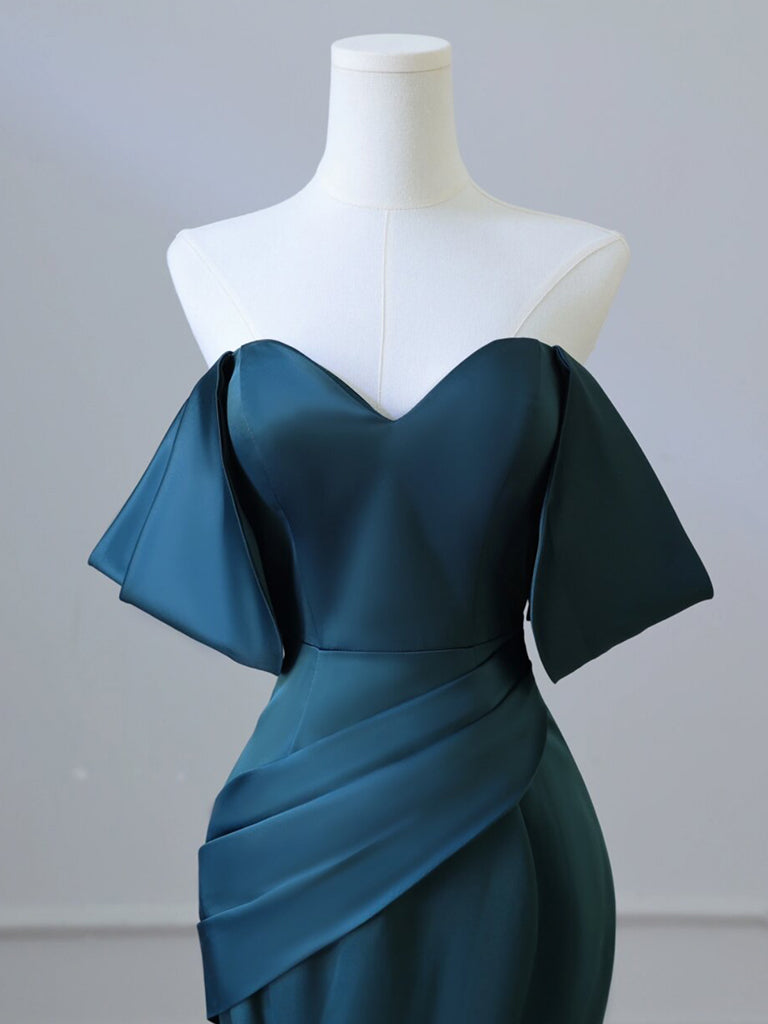 Simple Off Shoulder Satin Ink Blue Long Prom Dress, Ink Blue Long Formal DressSimple Off Shoulder Satin Ink Blue Long Prom Dress, Ink Blue Long Formal Dress