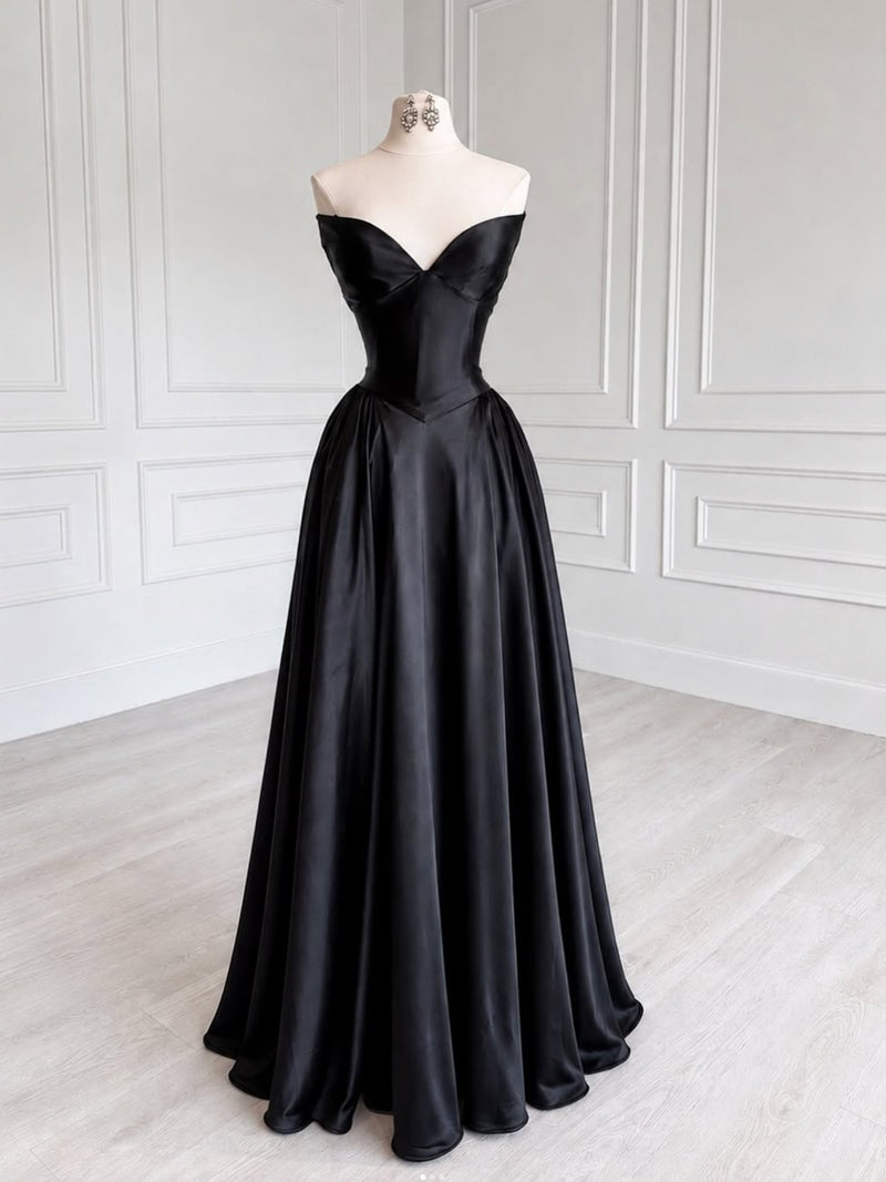 a-line v-neck floor-length satin prom dresses V Neck Floor Length Black Long Dress – shopluu SIze:S-36 Millie Bobby Brown Wears neckline elongates the neckline Spring Break Outfits