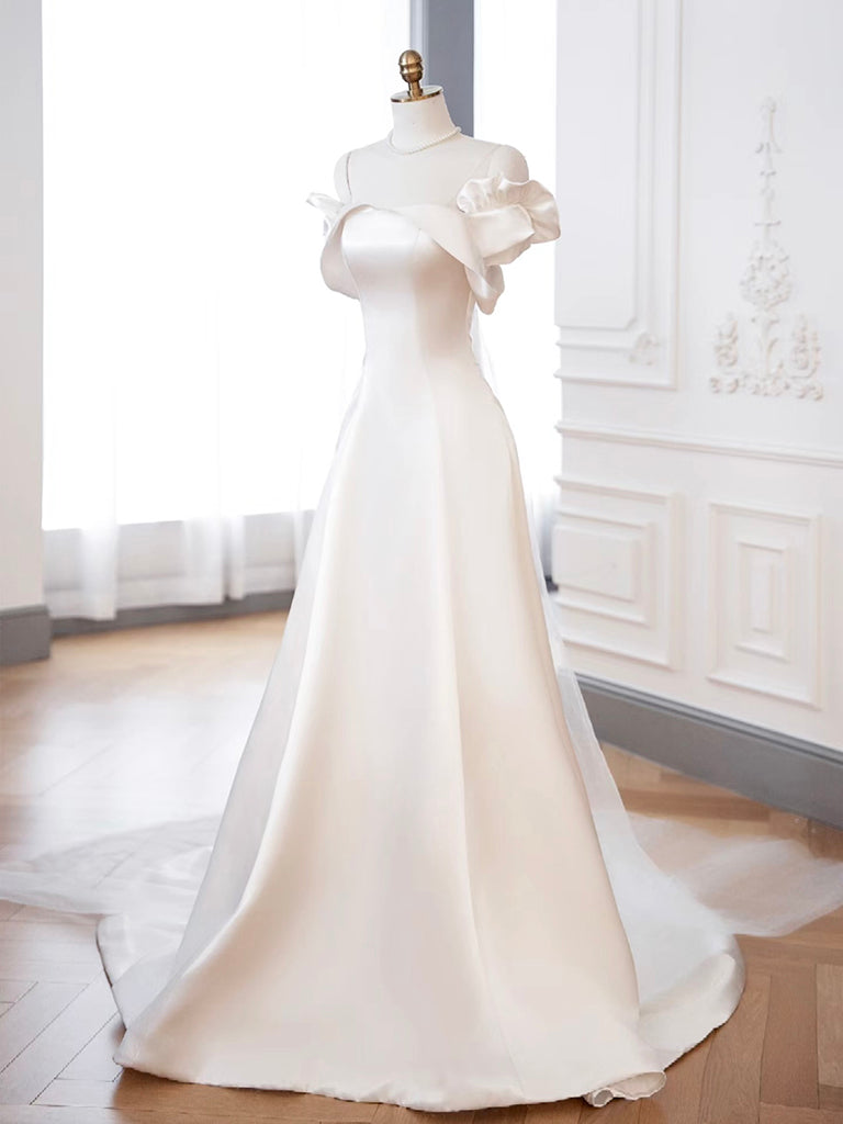 A-Line Off Shoulder Satin ivory Long Prom Dress, ivory Long Formal Dress US 14 / Custom Color A-Line Off Shoulder Satin ivory Long Prom Dress, ivory Long Formal Dress US 14 / Custom Color