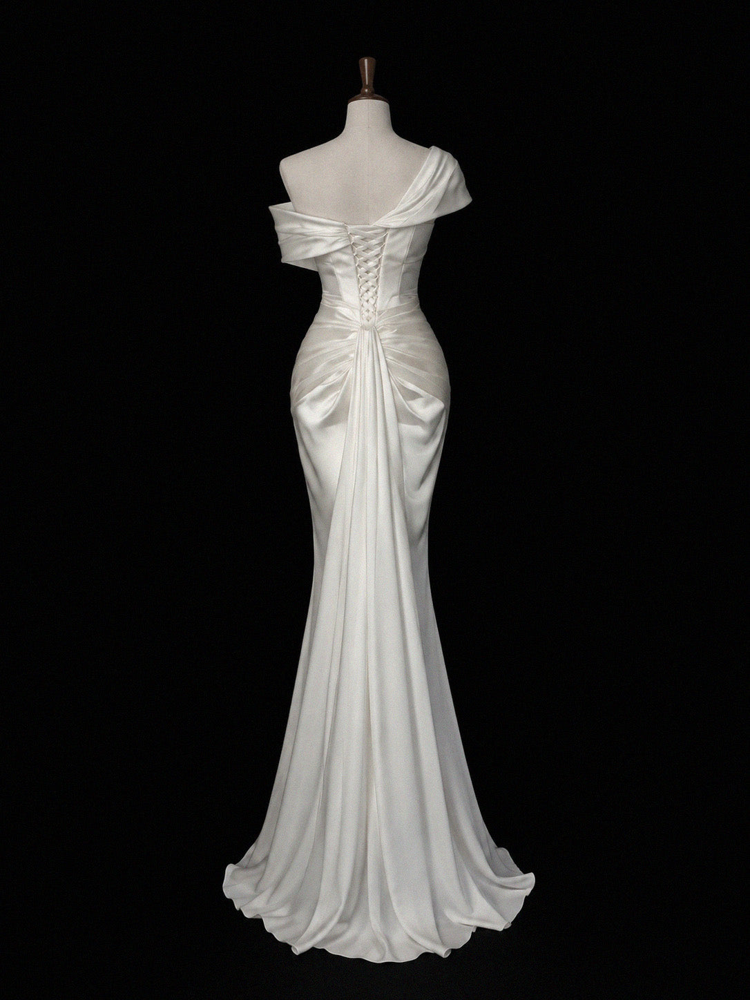 Mermaid Off Shoulder Satin Long White Prom Dress, White Long Evening Dress