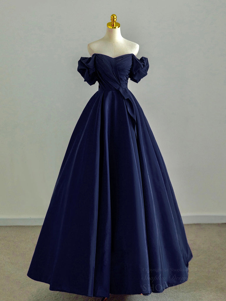 Short Sleeves Dark Blue Long Prom Dresses, Dark Blue Short Sleeves Long Formal Evening Dresses, US 2 / Blue as Pics / No Rush