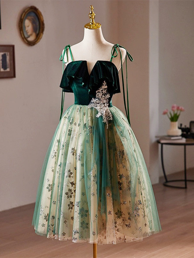 A-Line Tulle Sequin Velvet Green Short Prom Dress, Green Homecoming Dr shopluu A-Line Tulle Sequin Velvet Green Short Prom Dress, Green Homecoming Dr shopluu