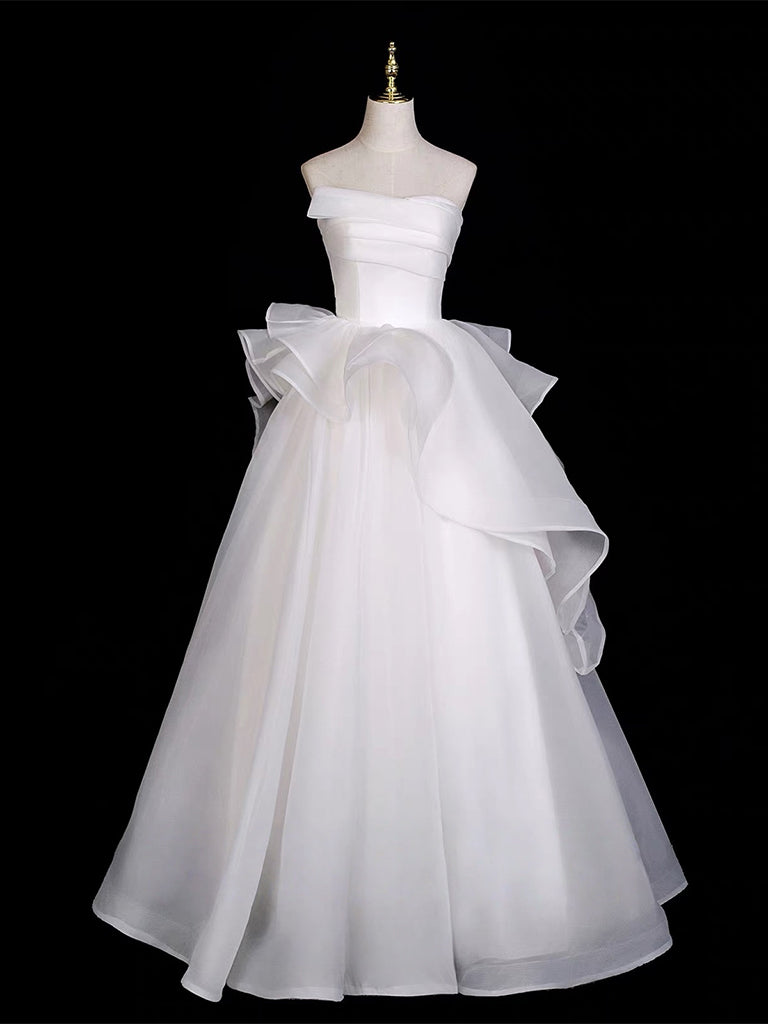 white organza prom dress Strapless Organza Prom Dress w/ Thigh-High Slit