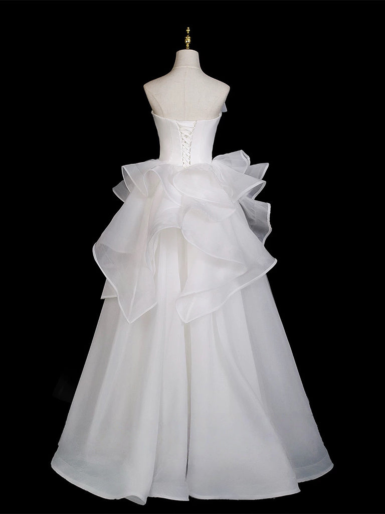 A-Line Organza White Long Prom Dress, White Long Prom Dress