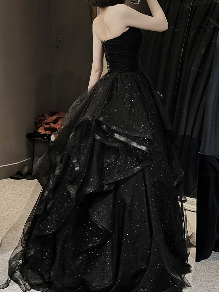 Aesthetic Fantasy Princess Black Dress Sweetheart Neck Black Tulle Long Prom Dresses, Black Tulle Long Formal Evening Dresses, US Custom Color No Rush Aesthetic Fantasy Princess Black Dress Sweetheart Neck Black Tulle Long Prom Dresses, Black Tulle Long Formal Evening Dresses, US Custom Color No Rush