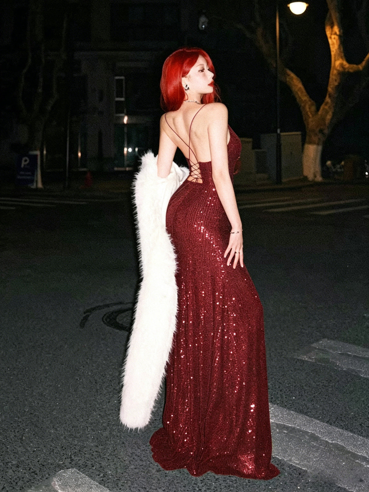 Mermaid V Neck Sequin Burgundy Long Prom Dress, Burgundy Party Dress