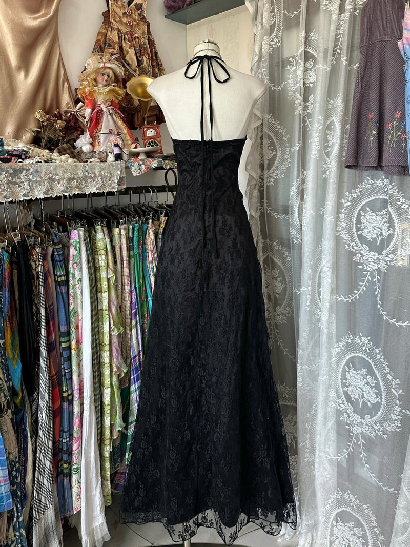 A-Line V Neck Tulle Lace Floor Length Black Prom Dress, Black Party Dr – shopluu