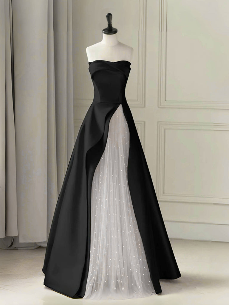 A-Line Tulle Satin Black/White Long Prom Dress. Black Long Formal Dress US 2 / Black/White A-Line Tulle Satin Black/White Long Prom Dress. Black Long Formal Dress US 2 / Black/White
