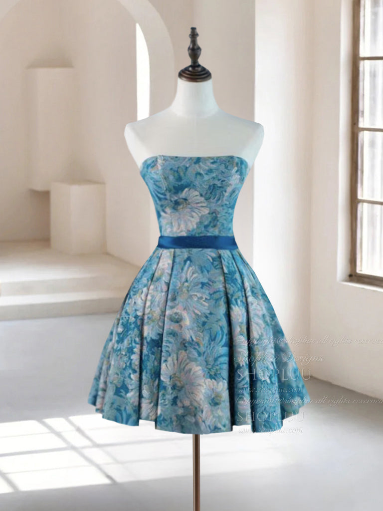 A-Line Satin Blue Short Prom Dress, Blue Homecoming Dress US 6 / Blue A-Line Satin Blue Short Prom Dress, Blue Homecoming Dress US 6 / Blue