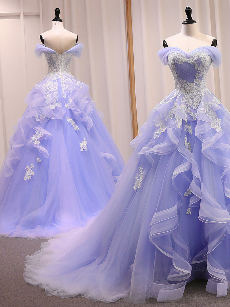 A-Line Sweetheart Neck Tulle Lace Purple Long Prom Dress, Purple Sweet shopluu A-Line Sweetheart Neck Tulle Lace Purple Long Prom Dress, Purple Sweet shopluu