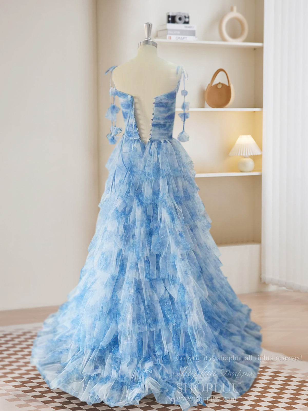 A-Line Tulle Blue Long Prom Dress, Blue Long Formal Dress