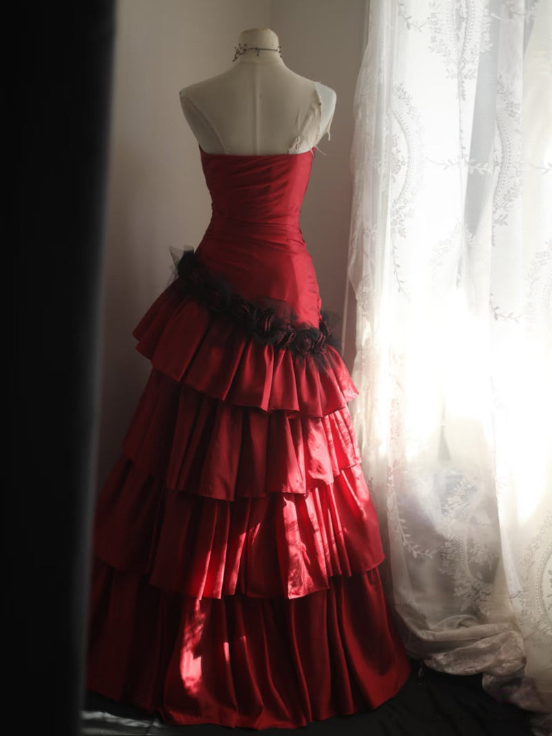 A-Line Sweetheart Neck Taffeta Burgundy Long Prom Dress, Burgundy Even –  shopluu