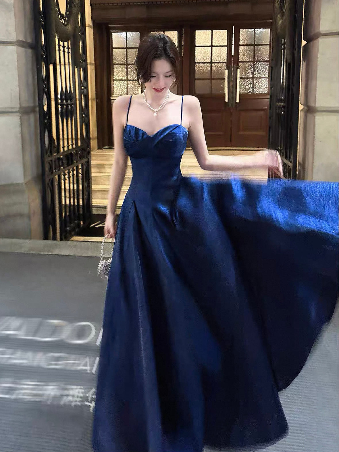 A-line Sweetheart Neck Floor Length Blue Prom Dress
