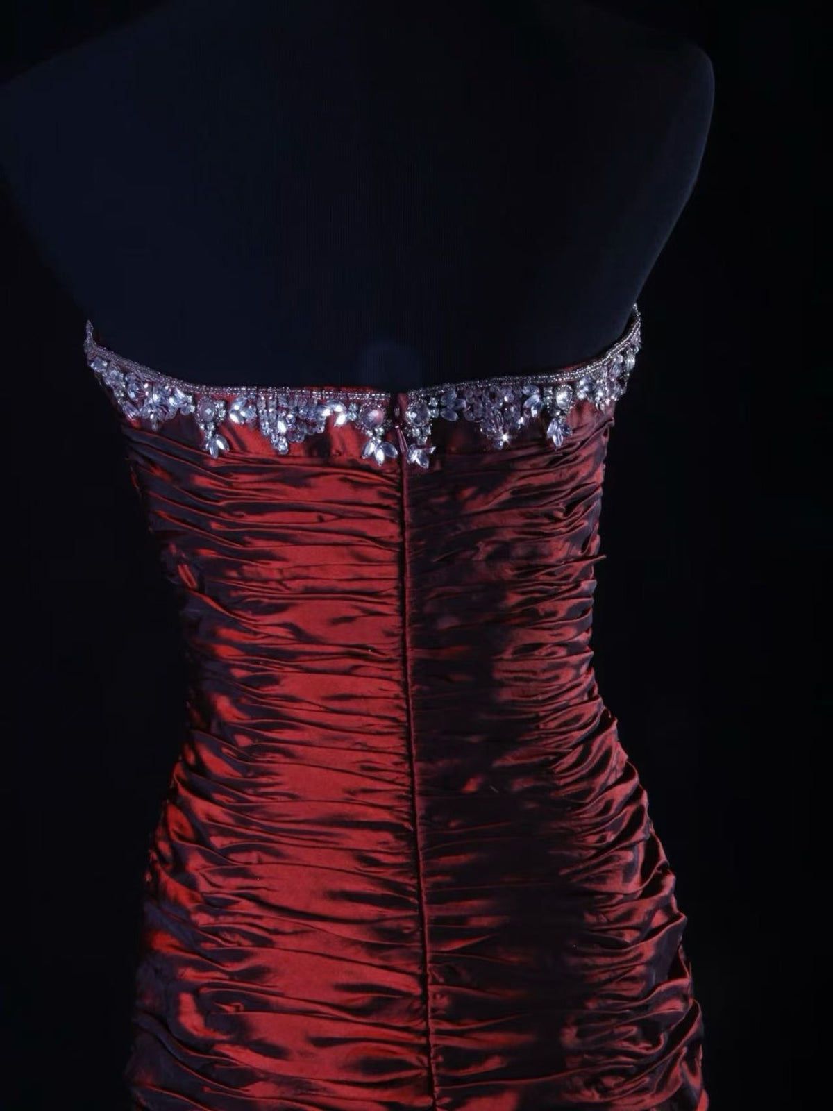 Mermaid Sweetheart Neck Taffeta Ruffles Burgundy Long Prom Dress with Beads