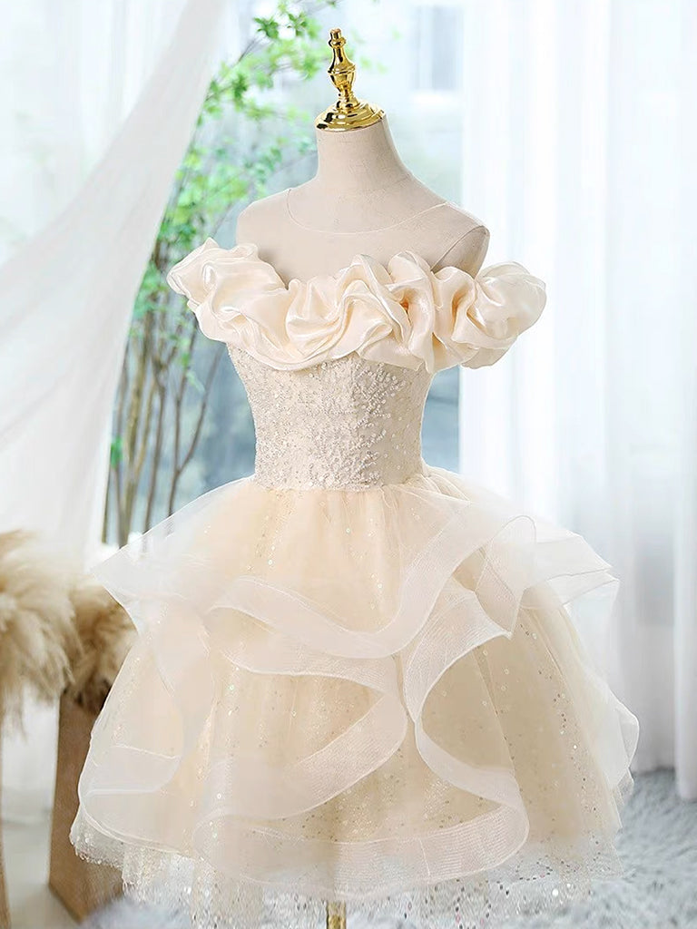 Champagne Tulle Lace Short Prom Dress, Champagne Homecoming Dress Custom Size / Champagne Champagne Tulle Lace Short Prom Dress, Champagne Homecoming Dress Custom Size / Champagne